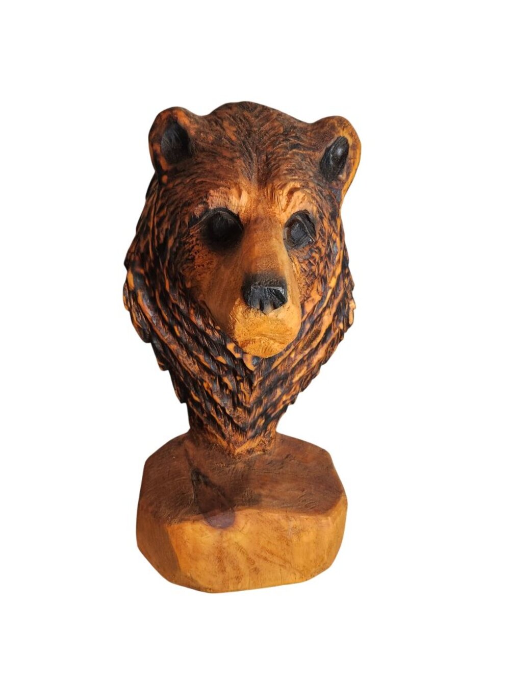 Hand-Carved Chainsaw Bear Head Sculpture Signed By Artist Rustic Cabin Decor 19"